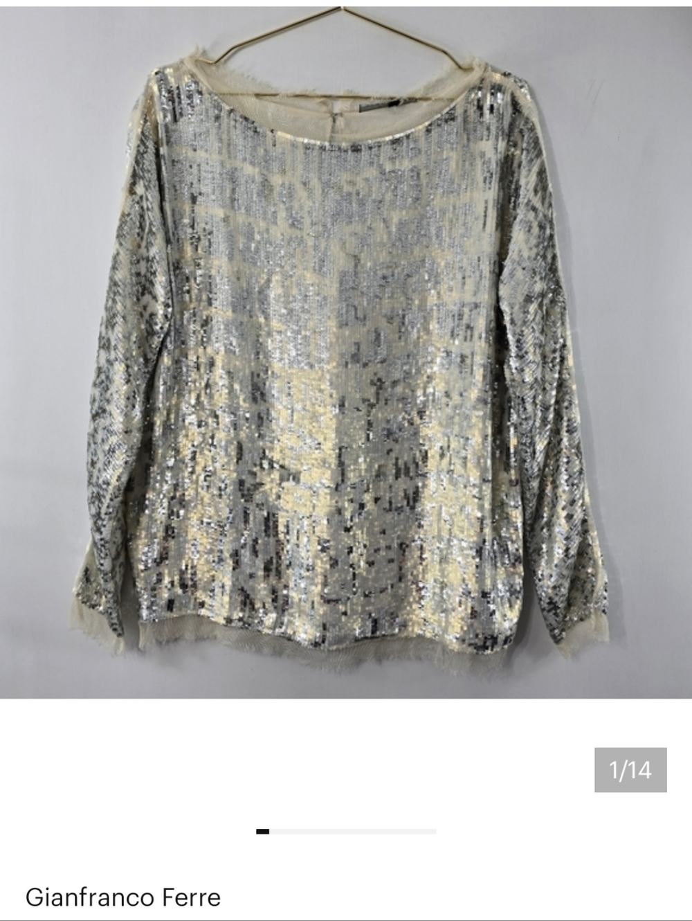 Gianfranco Ferre Sequined Top Long Sleeve Silk Lined Holiday Party Mesh Size 42